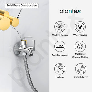 Plantex COL-1007 Pure Brass 2 in 1 Tap for Washing Machine with Water Saving Aerator /2-Way Bib Cock for Bathroom with Brass Wall Flange & Teflon Tape (Mirror-Chrome Finish)
