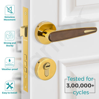 Plantex Premium Main Door Lock with 3 Years Warranty - Mortise Lock Set for Home (PVD Gold & Wood Finish)