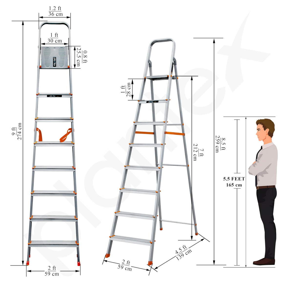Plantex Legend Aluminium Folding 8 Step Ladder for Home - 8 Step