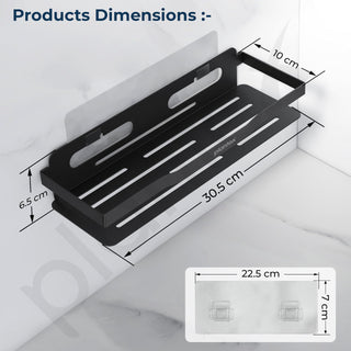 Plantex Stainless Steel Shelf for Bathroom Wall/Self Adhesive Bathroom Shelf/Bathroom Organiser Without Drill- Pack of 2 (Black 12x4 Inch)