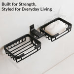 Plantex Double Soap Dish for Bathroom/Aluminium Dual Soap Holder with Hook/Soap Stand/Soap Case/Bathroom Accessories - Pack of 1 (Black)