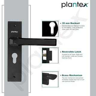 Plantex Heavy Duty Door Lock Set - Main Door Lock Handle Set/Mortise Locks with 3 Keys, Brass Body & Cylinder (8126 - Z Black & DC Black)