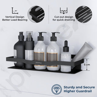 Plantex Bathroom Organiser Without Drill/Stainless Steel Bathroom Combo/Self Adhesive Soap Holder - Pack of 4 (Black,12 x 4 Inch)