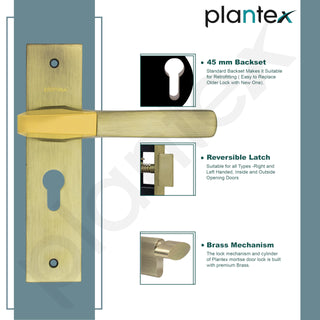 Plantex Heavy-Duty Door Lock Set - Main Door Lock Handle Set/ 6-Lever Lock Mechanism with 3 Years of Warranty/Mortise Lock with 3 Keys, Brass Lockbody & Cylinder(8114 - Brass Antique & PVD Gold)