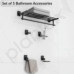 Plantex 304 Grade Stainless Steel Bathroom Accessories Set of 5 - Towel Stand/Napking Holder/Soap Holder/Toothbrush Holder/Robe Hanger - Darcy (Black)