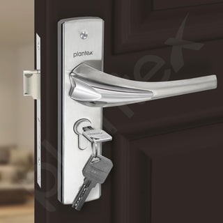 Plantex Heavy-Duty Door Lock Set - Main Door Lock Handle Set/ 6-Lever Lock Mechanism with 3 Years of Warranty/Mortise Lock with 3 Keys, Brass Lock Body & Cylinder ((8026 - Chrome & Matt)