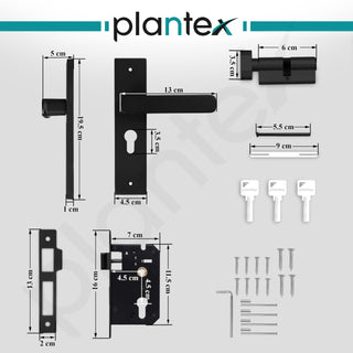 Plantex Heavy-Duty Door Lock - Main Door Locks Handle Set/Mortise Lock with 3 Keys, Brass Lockbody & Cylinder (8125 - Z Black & DC Black)