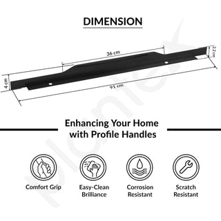 Plantex Profile Handle for Kitchen Cabinet/36 Inch Alluminium Drawer Profile Handle/Wardrobe Pull Handle for Home/Office/Hotel - Pack of 5 (Black)