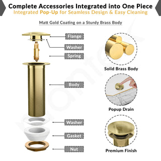 Plantex Pure Brass Waste Coupling for Wash Basin/5 inch Drain Out let System Full Thread Sink Waste Coupling - Pack of 1 (Matt Gold)