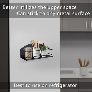 Plantex GI Steel Magnetic Refrigerator Shelf/Magnetic Shelf for Fridge/Spice Rack for Kitchen/Shelf for Bathroom - Pack of 1 (Black)