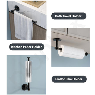 Plantex Stainless Steel Paper Holder/Kitchen Tissue Paper Roll Holder/Wall Mount Towel Stand/Kitchen Accessories - Pack of 1 (Black)