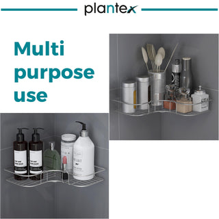 Plantex Self Adhesive Corner Shelf for Wall/Stainless Steel Bathroom Shelf/Kitchen Corner Shelf/Bathroom Organizer Without Drill-Pack of 4 (Chrome)