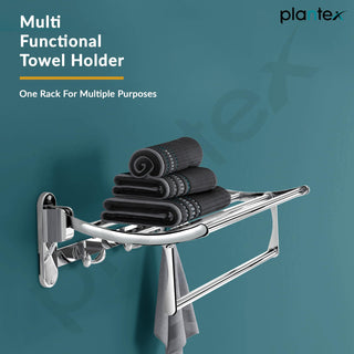 Plantex Towel Hanger for Bathroom/Stainless Steel Folding Towel Holder Stand/Towel Rack for Bathroom (18 Inch-Chrome Finish)