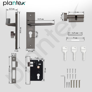 Plantex Heavy-Duty Door Lock Set - Main Door Lock Handle Set/ 6-Lever Lock Mechanism with 3 Year of Warranty/Mortise Lock with 3 Keys, Brass Lockbody & Cylinder(8105 -Satin Black)