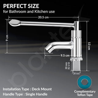 Plantex Lab Pillar Cock for Bathroom/Pillar Cock for Wash Basin with Teflon Tap - Pack of 1 (AC05, Chrome)