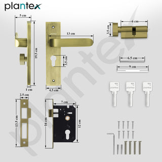 Plantex Heavy-Duty Door Lock Set - Main Door Lock Handle Set/ 6-Lever Lock Mechanism with 3 Years of Warranty/Mortise Lock with 3 Keys, Brass Lockbody & Cylinder (8110 - Brass Antique)