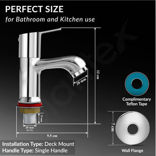 Plantex Pillar Tap for Bathroom with Water Saving Aerator and Brass Spindle/Wash Basin Tap with Teflon Tape/Single Lever Water Tap - (Rio-Chrome)
