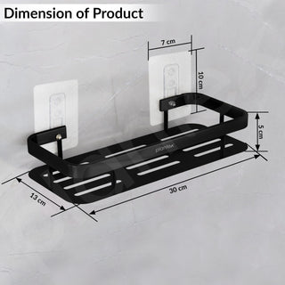 Plantex Self Adhesive Shelf for Bathroom/Aluminium Bathroom Organisers/Wall Mounted Bathroom Shelf with Magic Stickers (12x5 inches, Matt Black) - Pack of 2