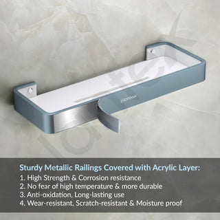 Plantex Shelf for Bathroom/Aluminium and Acrylic Multipurpose Shelf/15x5 inch Shelf for Home/Office/Hotel - Pack of 1 (Grey and Milky White)