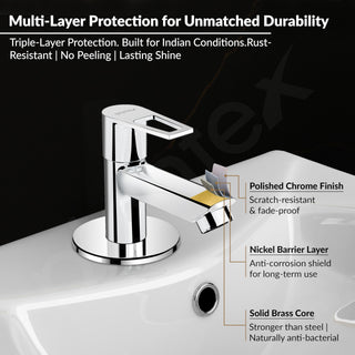 Plantex Pillar Cock Water Tap/Pure Brass Pillar Cock for Wash Basin with Teflon Tape/Single Lever Tabletop Basin Tap - (Chrome)