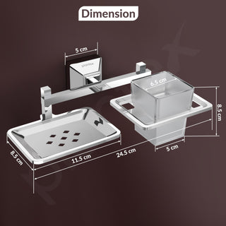 Plantex 304 Grade Stainless Steel 2in1 Soap Holder with Tumbler Holder/Bathroom Accessories - Pack of 1, Squaro (Chrome)