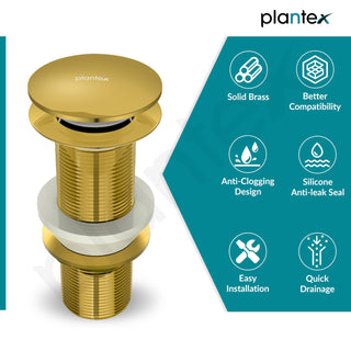 Plantex Pure Brass Waste Coupling/5 inch Drain Outlet System Full Thread Pop up Waste Coupling for Wash Basin (Glossy Gold - Pack of 1)