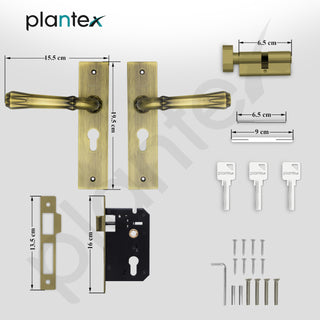 Plantex Heavy-Duty Door Lock Set - Main Door Lock Handle Set/ 6-Lever Lock Mechanism with 3 Years of Warranty/Mortise Lock with 3 Keys, Brass Lock Body & Cylinder(8117 - Brass Antique)