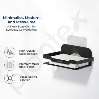 Plantex Bathroom Organiser Without Drill/Stainless Steel Bathroom Combo/Self Adhesive Soap Holder - Pack of 4 (Black,12 x 4 Inch)