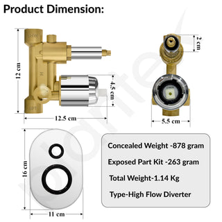 Plantex Diverter Set for Bathroom/Concealed Body High Flow Diverter Full Set with Exposed Part Kit/Bathroom Shower System - (Chrome)