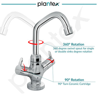 Plantex Pure Brass Basin Mixer Tap/Hot and Cold Water Tap with 360° Swivel Spout/Sink Tap for Kitchen Basin-7 Year Warranty