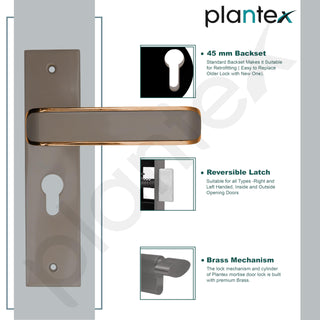 Plantex Heavy-Duty Door Lock Set - Main Door Lock Handle Set/ 6-Lever Lock Mechanism with 3 Years of Warranty/Mortise Lock with 3 Keys, Brass Lockbody & Cylinder (8112 - Satin Black & PVD Choco)