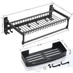 Plantex Aluminum Towel Rack/Towel Rod with Shelf for Bathroom Organizer/Towel Hanger with Hooks/Storage Shelf/Wall Mount - Bathroom Accessories (Black)