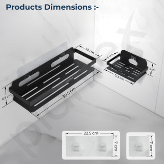 Plantex Bathroom Organiser Without Drill/Stainless Steel Bathroom Combo/Self Adhesive Soap Holder - Pack of 4 (Black,12 x 4 Inch)
