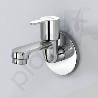 Plantex Pure Brass FLO-801 Bib Cock Water Tap with Water Saving Aerator/Dual Bib Tap with Brass Wall Flange & Teflon Tape for Washbasin with 7-Year Warranty (Mirror Chrome)