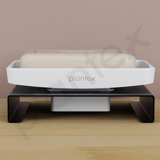 Plantex Single Soap Dish/Stainless Steel and ABS Soap Dish for Bathroom/Soap Stand/Holder/Bathroom Accessories - (Black & White)