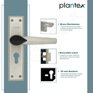 Plantex Heavy-Duty Main Door Lock Set/Door Handle Lock/6-Lever Lock Mechanism Mortise Lock with 3 Keys/Brass Lock Body & Cylinder (PTP-07, Satin & Black)
