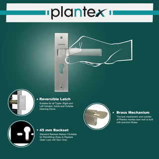 Plantex Heavy-Duty Door Lock Set - Main Door Lock Handle Set/ 6-Lever Lock Mechanism with 3 Years of Warranty/Mortise Lock with 3 Keys, Brass Lock Body & Cylinder (8107 - Matt)