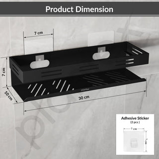 Plantex Self Adhesive Shelf for Bathroom/Stainless Steel Wall Shelf for Kitchen/No Drill Wall Shelves- Pack of 2 (12 x 4 Inch - Black)