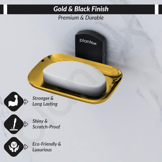 Plantex 304 Grade Stainless Steel Soap Holder for Bathroom/Soap Dish for Washbasin/Soap Stand for Bathroom Wall/Bathroom Accessories - Parv (Gold & Black)