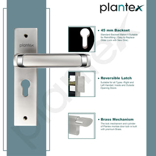 Plantex Heavy-Duty Door Lock Set - Main Door Lock Handle Set/Mortise Lock with 3 Keys, Brass Lock Body & Cylinder (8127 - Satin White & Chrome)