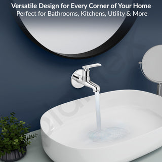 Plantex Bib Cock Water Tap for Bathroom with Water Saving Aerator/Wall Mount Tap for Wash Basin with Teflon Tape & Wall Flange, Chrome (3502, Chrome)