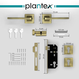 Plantex Heavy-Duty Door Lock/Main Door Locks for Home/Mortise Lock Set with 3 Years of Warranty (605-Brass Antique)
