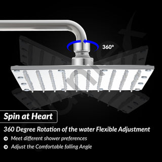 Plantex Stainless Steel Shower Head for Bathroom/8 x 8 inch Square Overhead Shower without Arm/Adjustable Bathroom Shower-(Sandwich-Chrome)