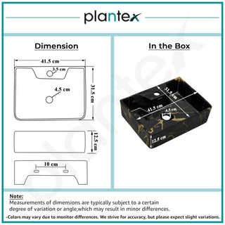 Plantex Wall Hung Basin for Bathroom/Ceramic Square Countertop Basin/Bathroom Sink/Black Washbasin for Home/Hotel (16x12.5x5 Inch)