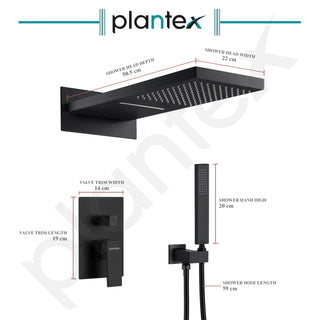 Plantex Solid Brass Shower Panel for Bathroom/3 in 1 Bathroom Shower Set/Handshower with Waterfall Outlet/Overhead Shower with Dual Function -Black