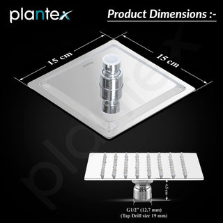 Plantex Stainless Steel Overhead Shower 6 x 6 inch with Water-Saving Technology/High pressure Rain Shower Head without Arm/Bathroom Shower -(Ultra Slim-Chrome)