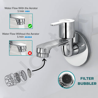 Plantex Pure Brass FLO-801 Bib Cock Water Tap with Water Saving Aerator/Dual Bib Tap with Brass Wall Flange & Teflon Tape for Washbasin with 7-Year Warranty (Mirror Chrome)