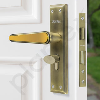 Plantex Heavy-Duty Door Lock Set - Main Door Lock Plate Handle Set/6-Lever Mechanism Mortise Locks with 3 Keys/Brass Locks Body & Cylinder (PTP-09 -Brass Antique & Gold)