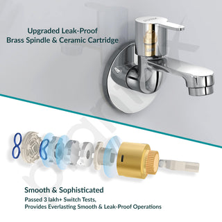 Plantex Pure Brass FLO-801 Bib Cock Water Tap with Water Saving Aerator/Dual Bib Tap with Brass Wall Flange & Teflon Tape for Washbasin with 7-Year Warranty (Mirror Chrome)