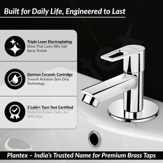 Plantex Pillar Cock Water Tap/Pure Brass Pillar Cock for Wash Basin with Teflon Tape/Single Lever Tabletop Basin Tap - (Chrome)